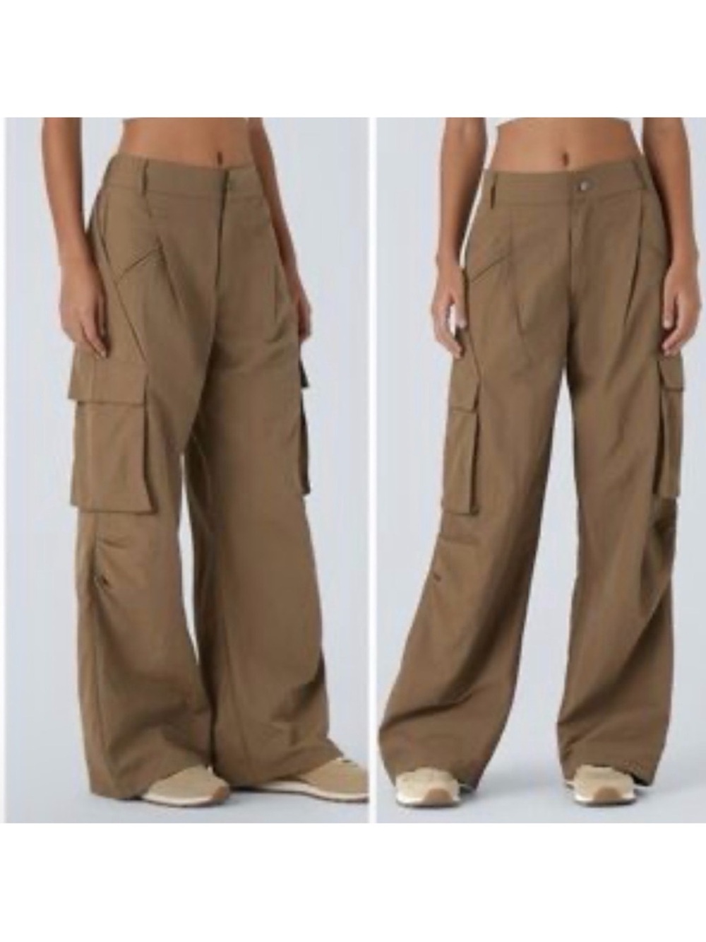 Mid Rise Button Zipper Side Pocket Wide Leg Baggy Casual Cargo Pants